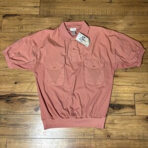 Envoy Mens XL Salmon Pink Waffle Knit Mixed Media Short Sleeve Polo Shirt NWT